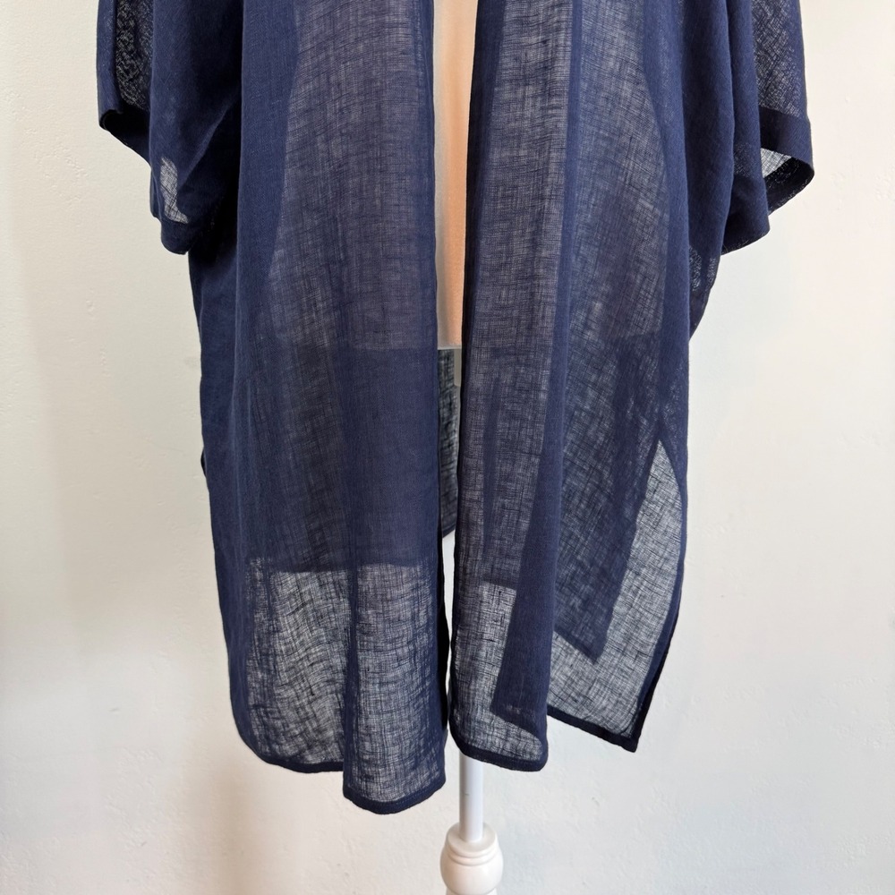 Soft Surroundings Linen Kimono Cardigan Large Navy Sheer Coastal Lagenlook Boho - Picture 5 of 13